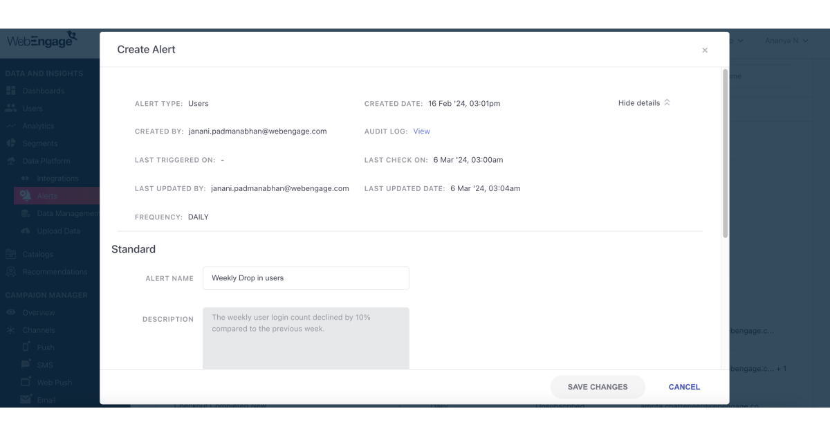 custom Alert Details and Description